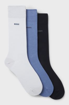 Three-pack of regular-length socks in stretch fabric, Black / White / Blue