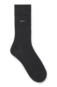 Calze ad altezza regolare con logo in cotone elasticizzato pettinato, Grigio scuro