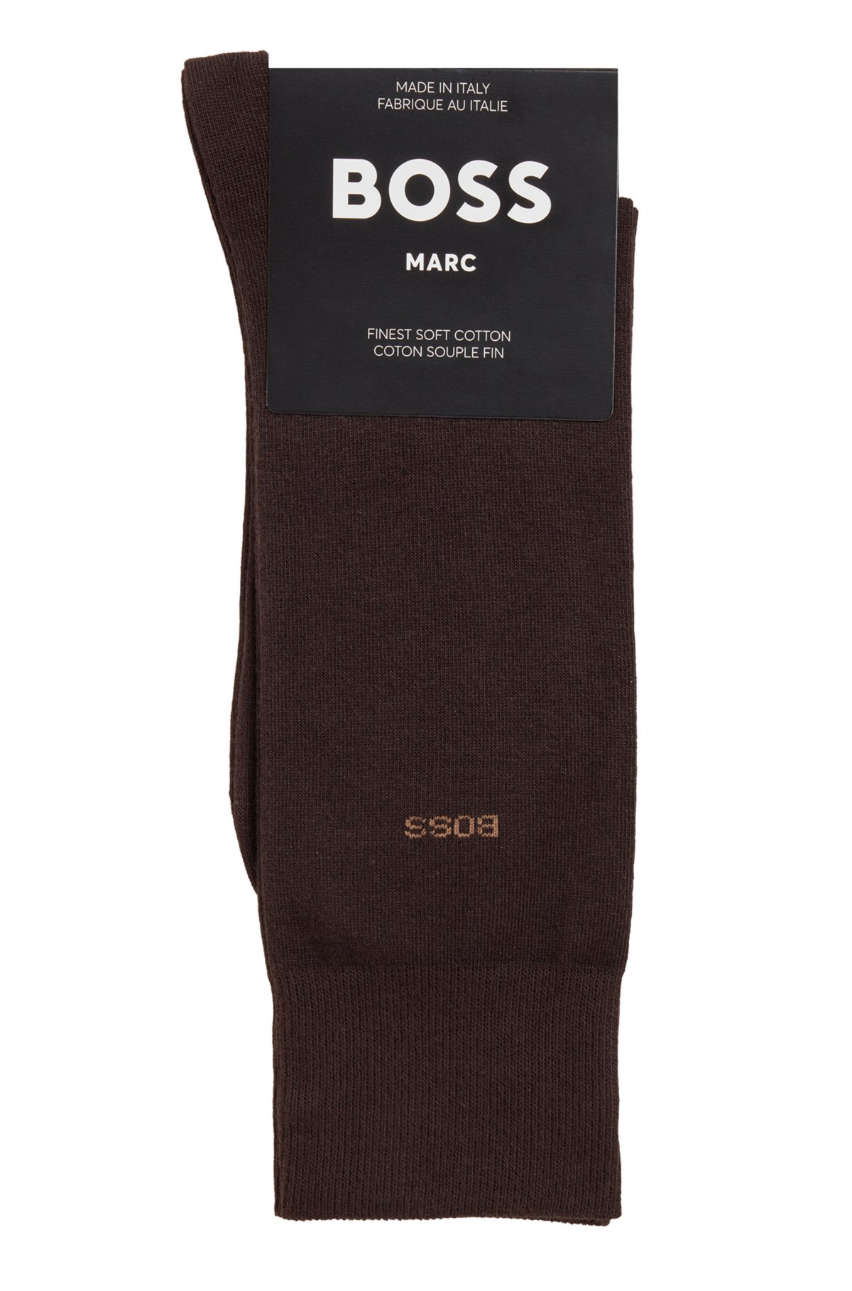 Regular-length logo socks in combed stretch cotton, Dark Brown