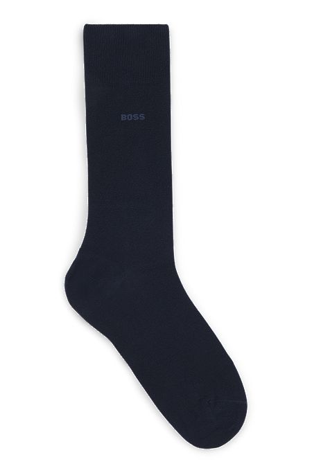 Regular-length logo socks in combed stretch cotton, Dark Blue