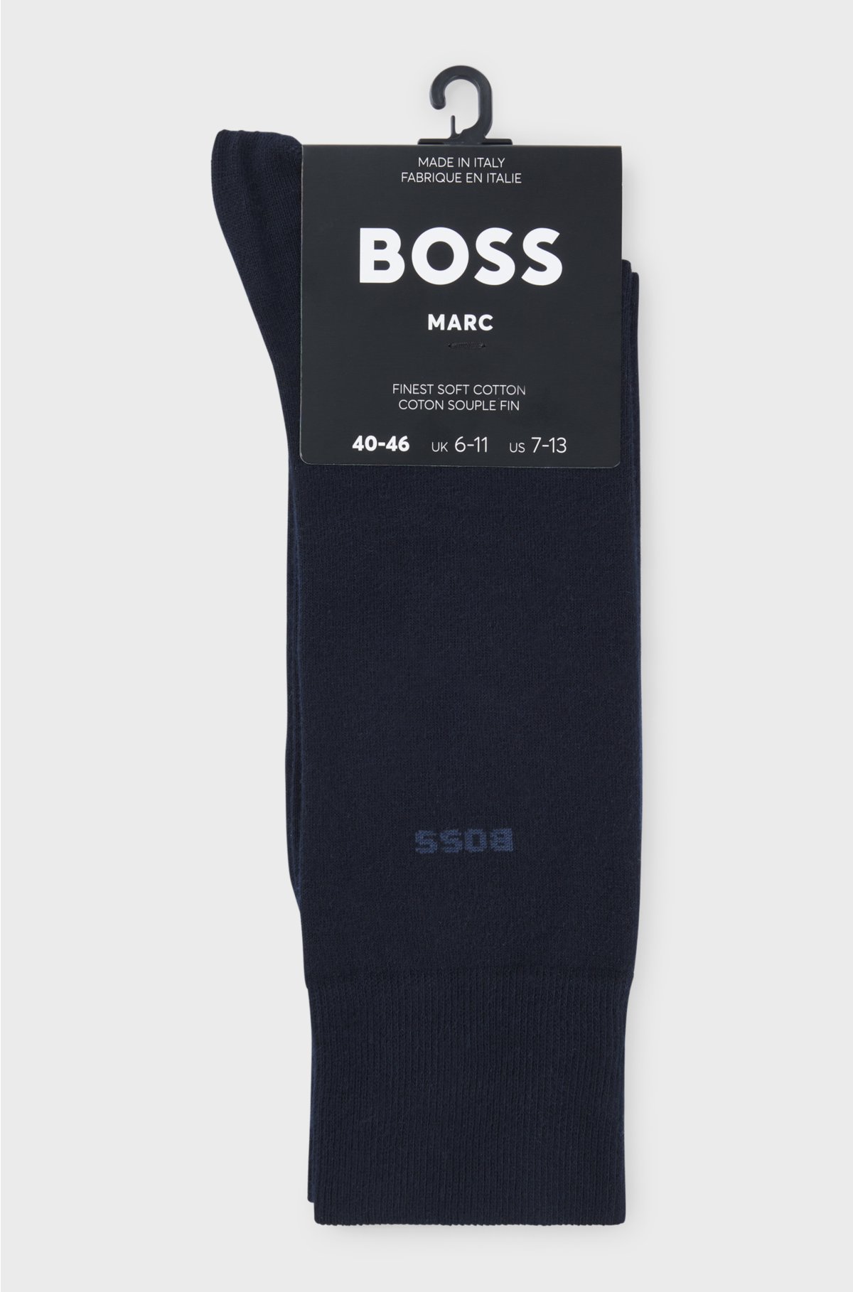Regular-length logo socks in combed stretch cotton, Dark Blue