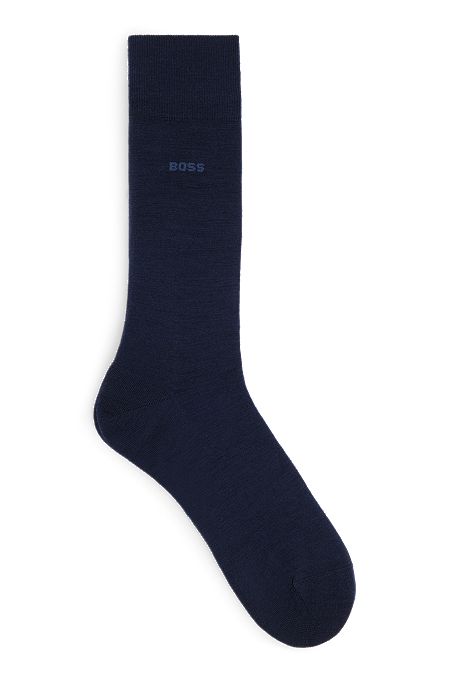 Regular-length logo socks in a wool blend, Dark Blue
