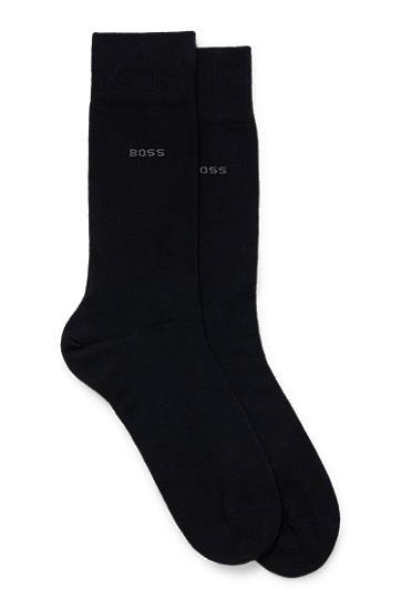 BOSS 博斯弹性面料中长袜两双装,  001_Black