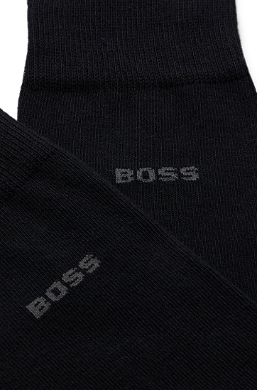 BOSS 博斯弹性面料中长袜两双装,  001_Black