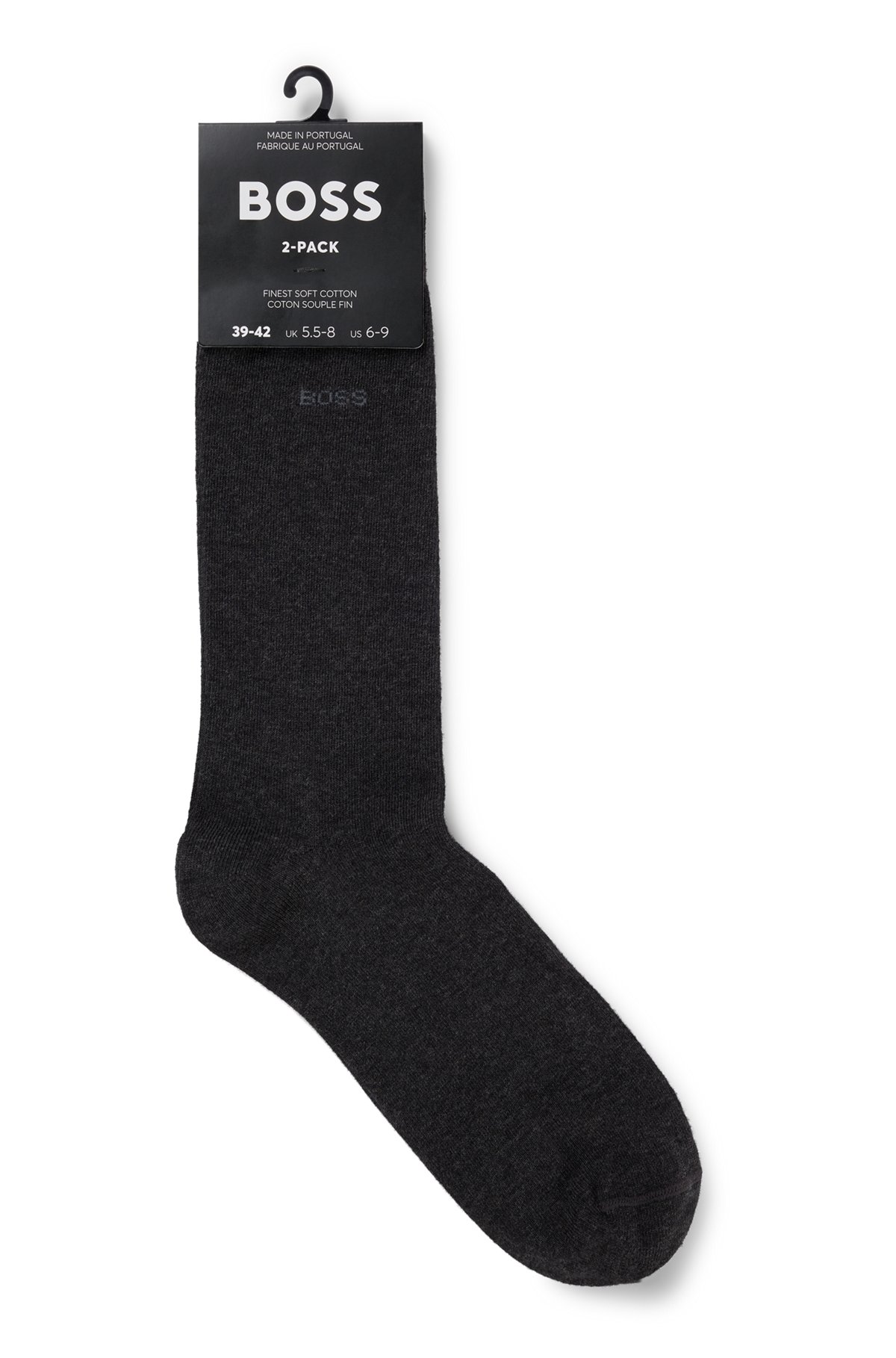 Paquete de dos pares de calcetines de largo estándar en tejido elástico, Gris oscuro