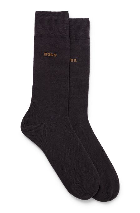Two-pack of regular-length socks in stretch fabric, Dark Brown