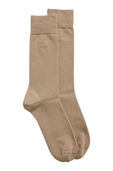 Mittelhohe Socken aus elastischem Baumwoll-Mix im Zweier-Pack, Beige