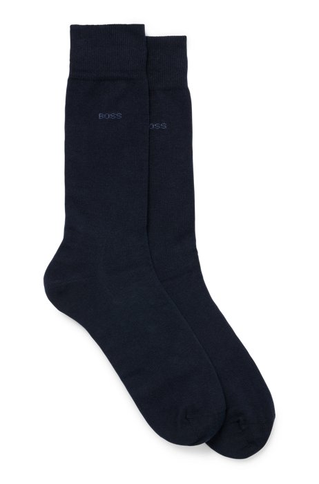 Paquete de dos pares de calcetines de largo estándar en tejido elástico, Azul oscuro
