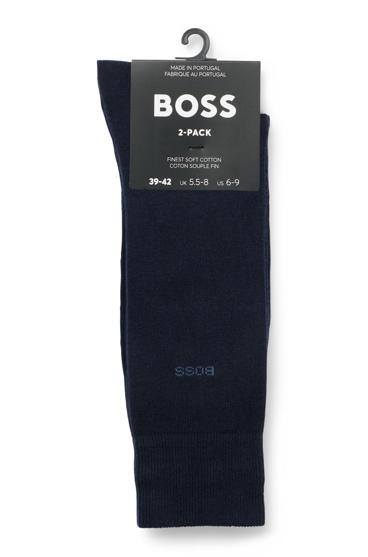 Paquete de dos pares de calcetines de largo estándar en tejido elástico, Azul oscuro