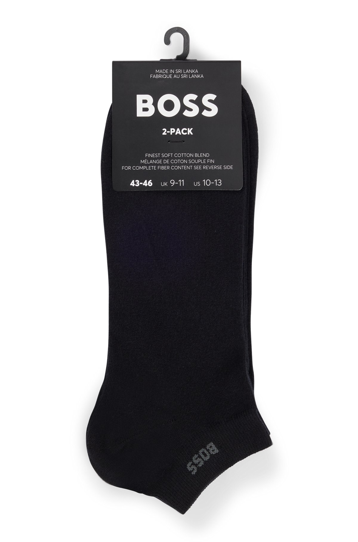 Paquete de dos pares de calcetines a la altura del tobillo de tejido elástico, Negro