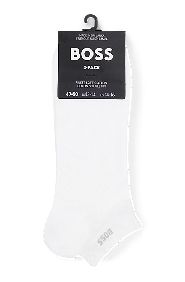 BOSS 博斯弹性面料短袜两双装,  100_White
