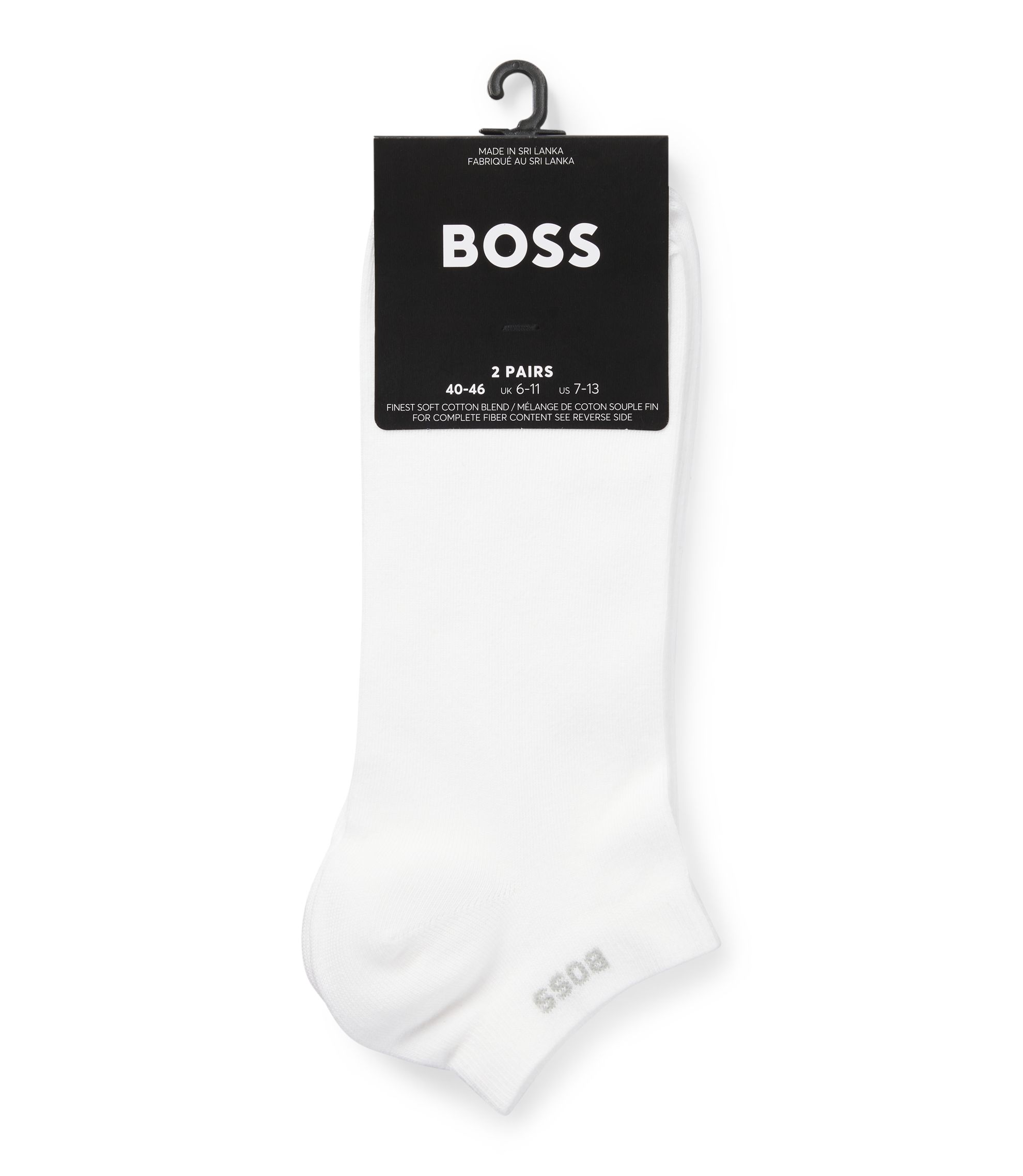 BOSS - Two-pack of ankle-length socks in stretch fabric - White