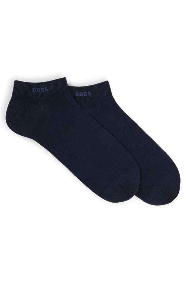 Paquete de dos pares de calcetines a la altura del tobillo de tejido elástico, Azul oscuro