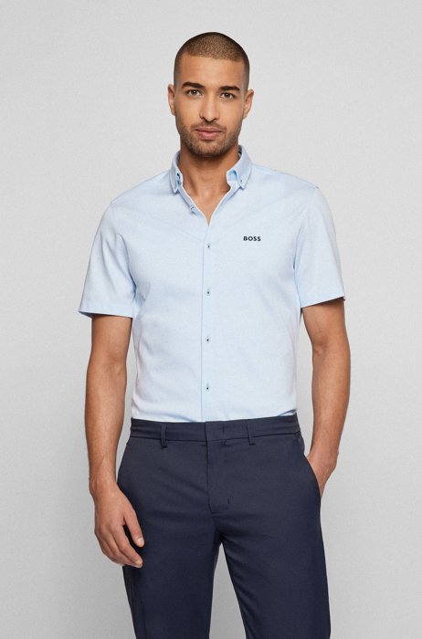 Regular-fit jersey overhemd met buttondownkraag, Lichtblauw