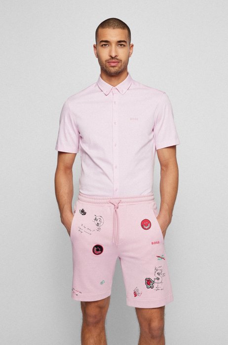 Regular-fit jersey shirt with button-down collar, light pink