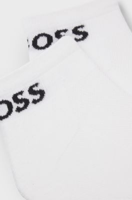 Pakke med to par ankellange sokker med str&aelig;k, Hvid