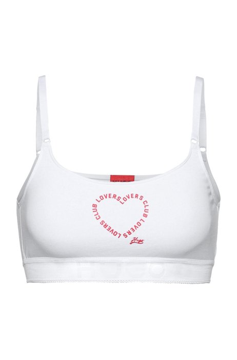 Bralette aus elastischer Bio-Baumwolle mit Valentinstags-Print, Weiß