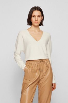 BOSS - Seamless V-neck sweater in cotton and cashmere