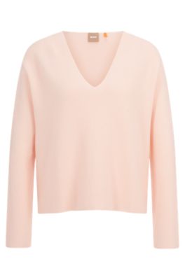 BOSS - Seamless V-neck sweater in cotton and cashmere
