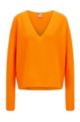 Seamless V-neck sweater in cotton and cashmere, Orange