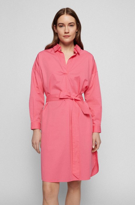 Belted tunic dress in stretch-cotton poplin, Pink