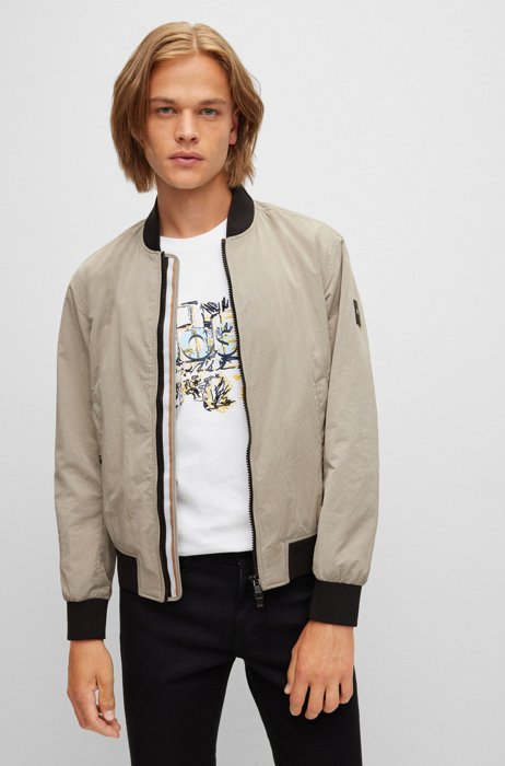 Regular-fit bomber jacket in water-repellent recycled fabric, Beige