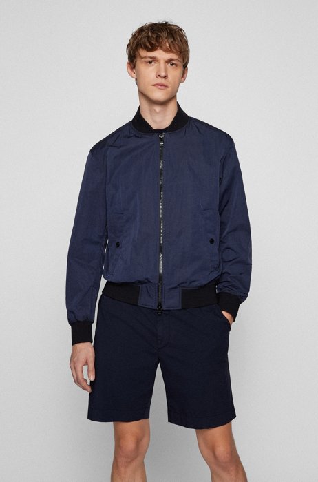 Regular-fit bomber jacket in water-repellent recycled fabric, Dark Blue