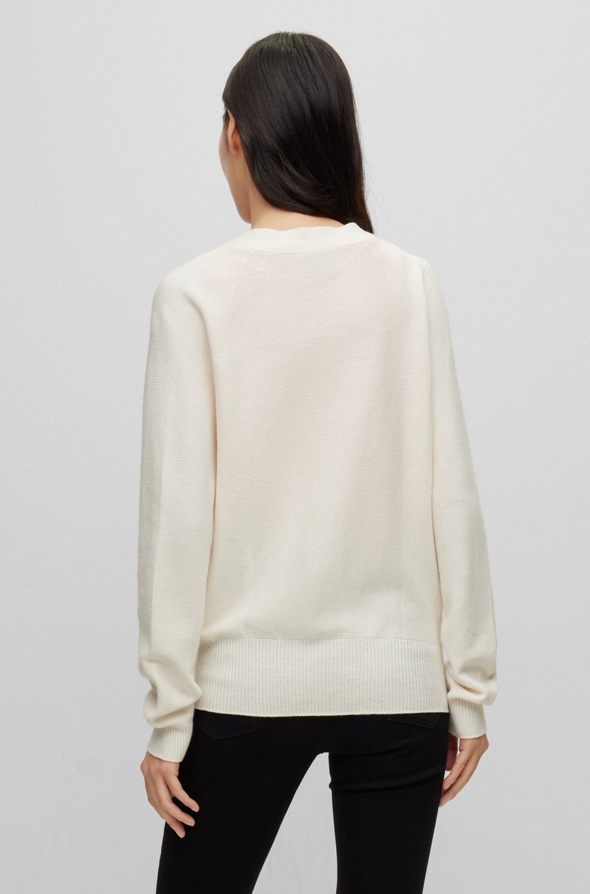 Cardigan relaxed fit in cotone e cashmere, Bianco