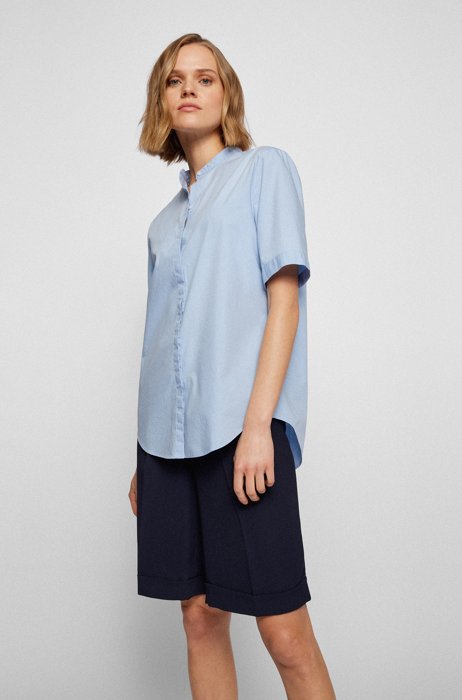 Relaxed-fit blouse in organic cotton with concealed placket, Light Blue