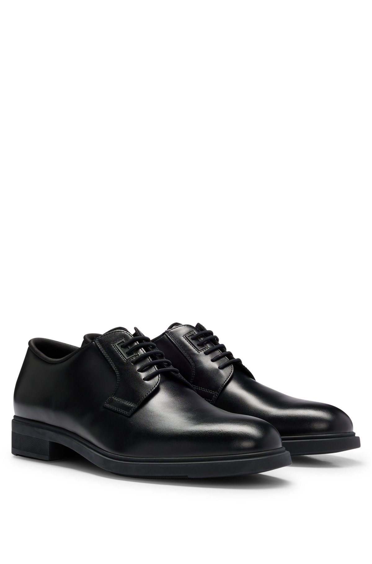 Derby shoes in vegetable-tanned leather and elasticated laces, Black