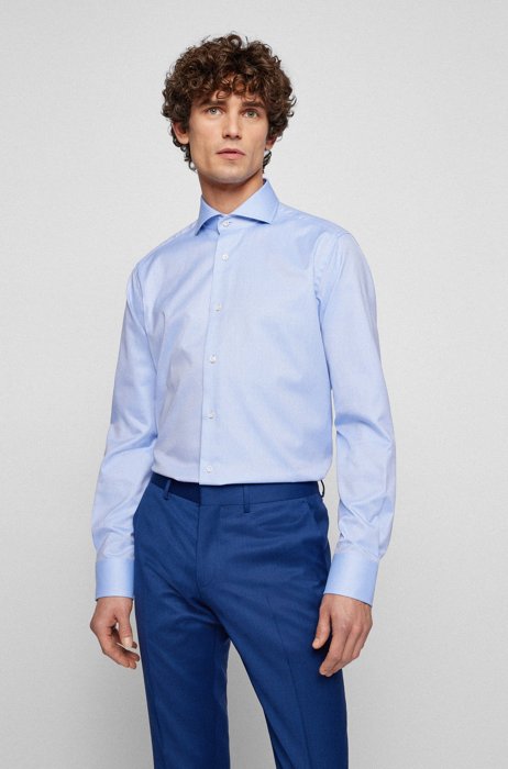 Regular-fit shirt in micro-structured cotton, Light Blue