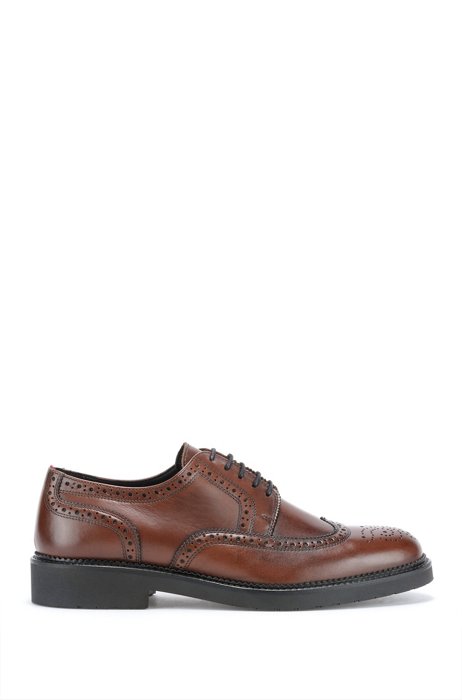Brogue Derby shoes with leather uppers and chunky sole, Brown