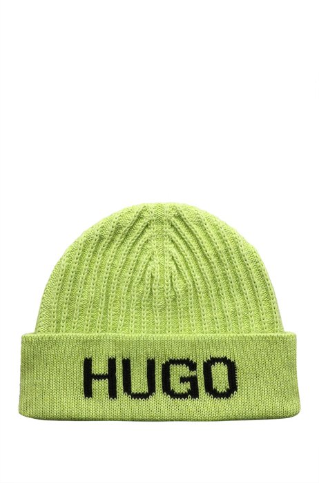 Cotton-blend beanie hat with logo embroidery, Green