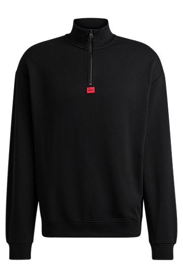 HUGO 雨果宽松版型红色徽标标签棉质毛圈布运动衫,  001_Black