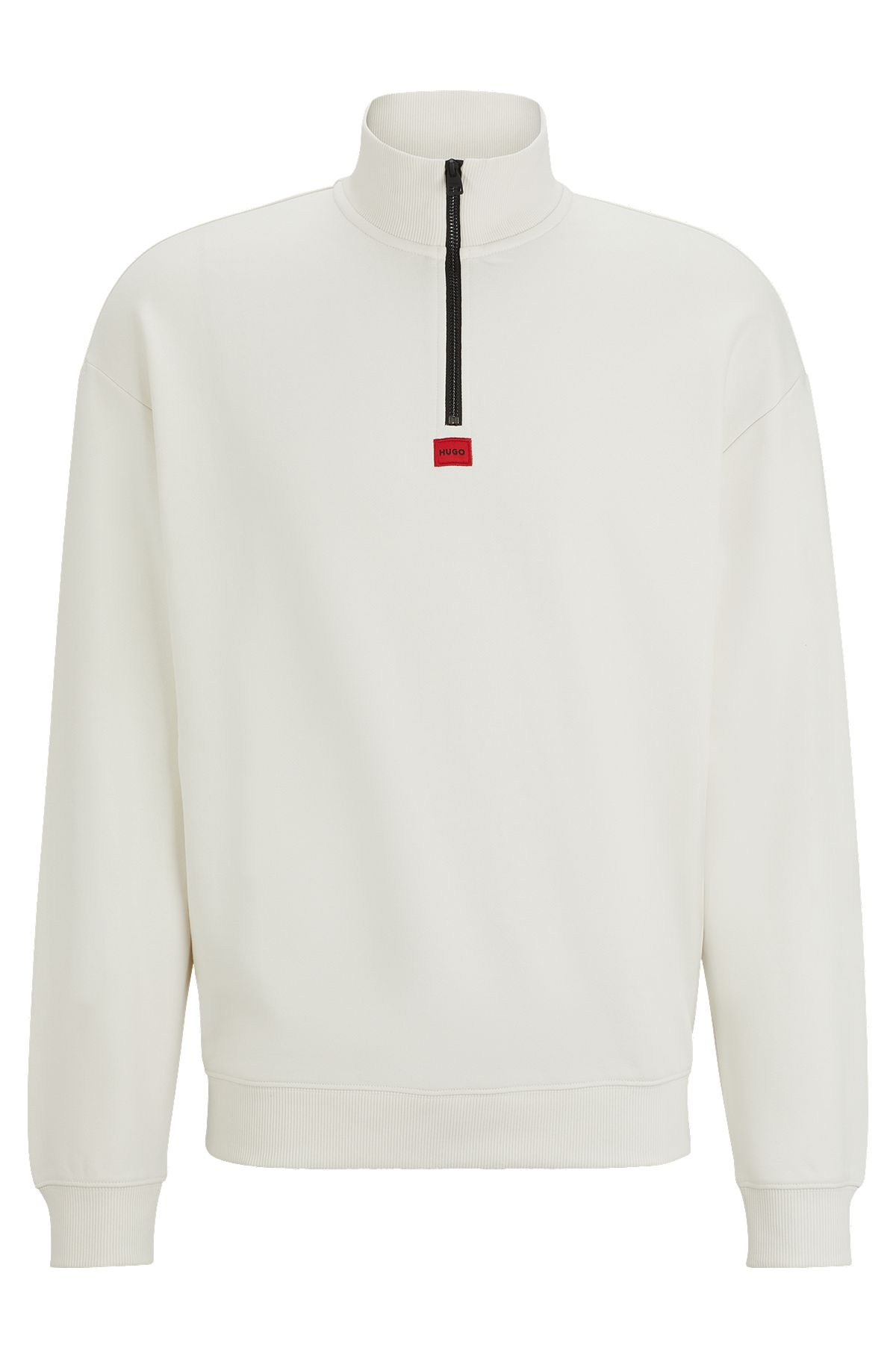 Relaxed-fit zip-neck sweatshirt in French terry cotton, White