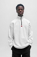Relaxed-fit zip-neck sweatshirt in French terry cotton, White