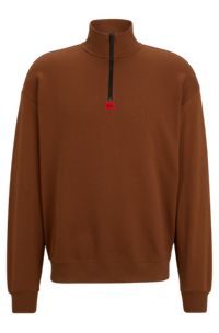 Relaxed-fit zip-neck sweatshirt in French terry cotton, Brown