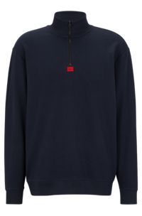 Relaxed-fit zip-neck sweatshirt in French terry cotton, Dark Blue