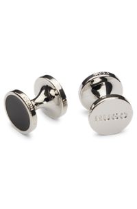 Round cufflinks with coloured enamel core, Black