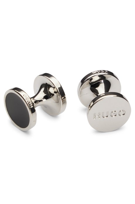 Round cufflinks with colored enamel core, Black