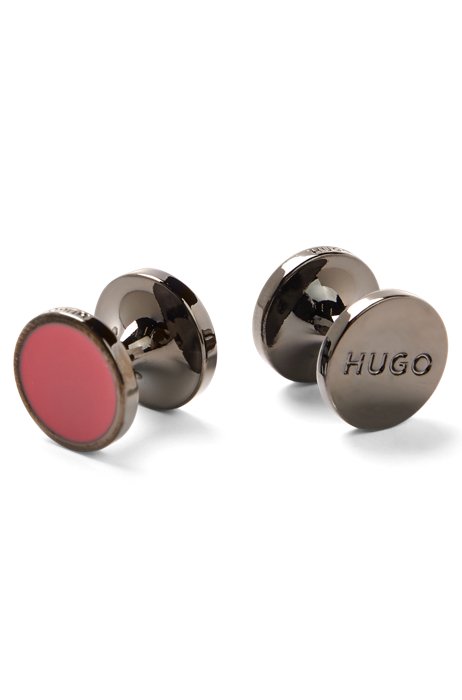 Round cufflinks with coloured enamel core, Red