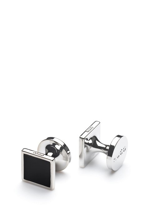 Square cufflinks with coloured enamel core, Black