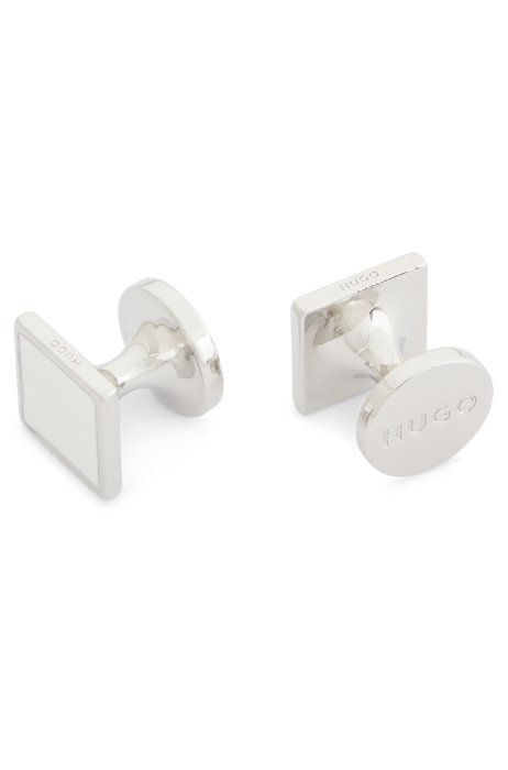 Square cufflinks with coloured enamel core, White