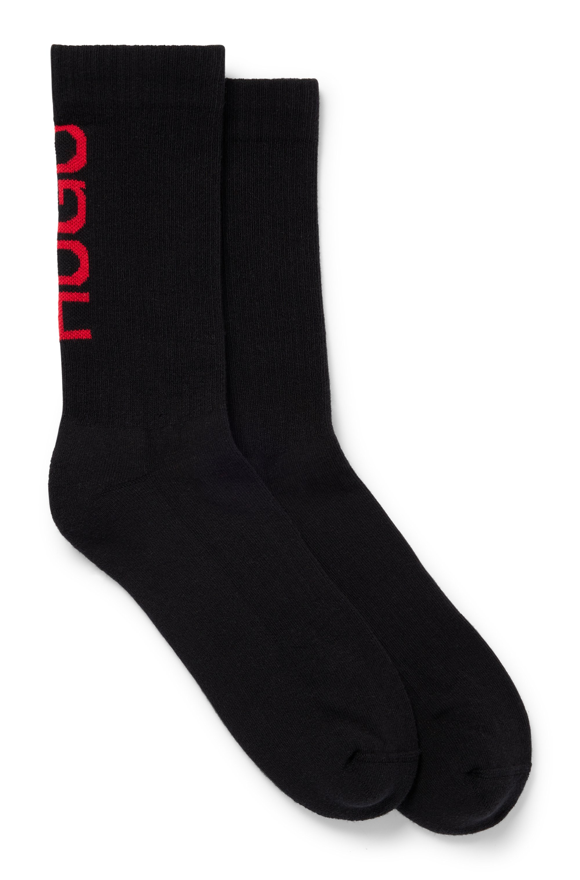 Two-pack of regular-length logo socks in a cotton blend, Black