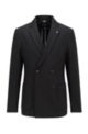 Double-breasted slim-fit jacket in stretch jersey, Black