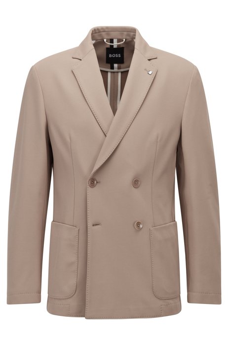 Double-breasted slim-fit jacket in stretch jersey, Beige
