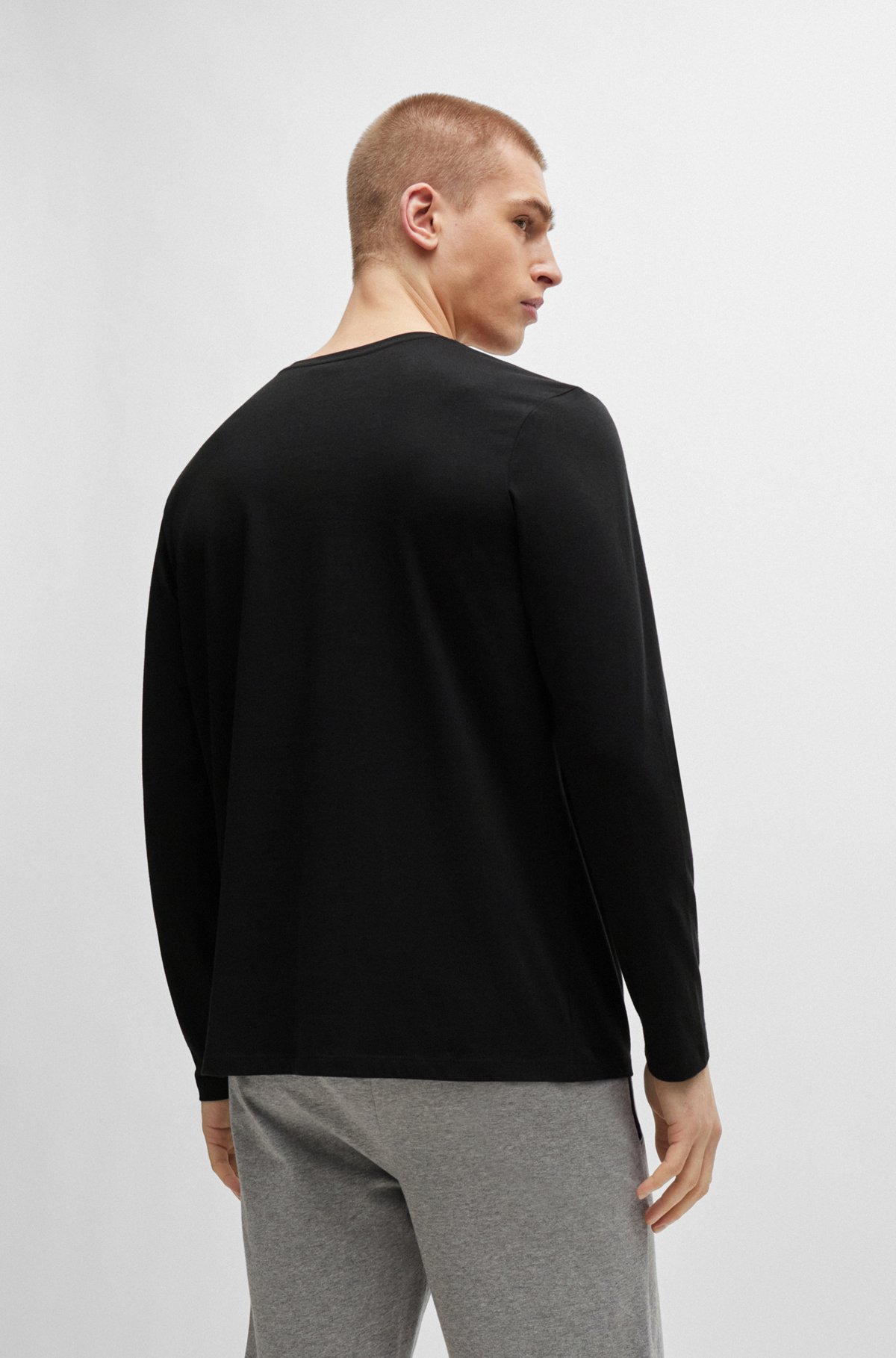 Camiseta regular fit en algodón elástico con logo bordado, Negro