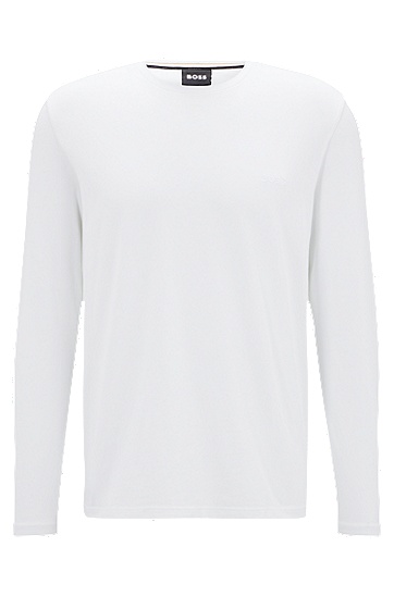 BOSS 博斯常规版型刺绣徽标装饰弹力棉质 T 恤,  100_White