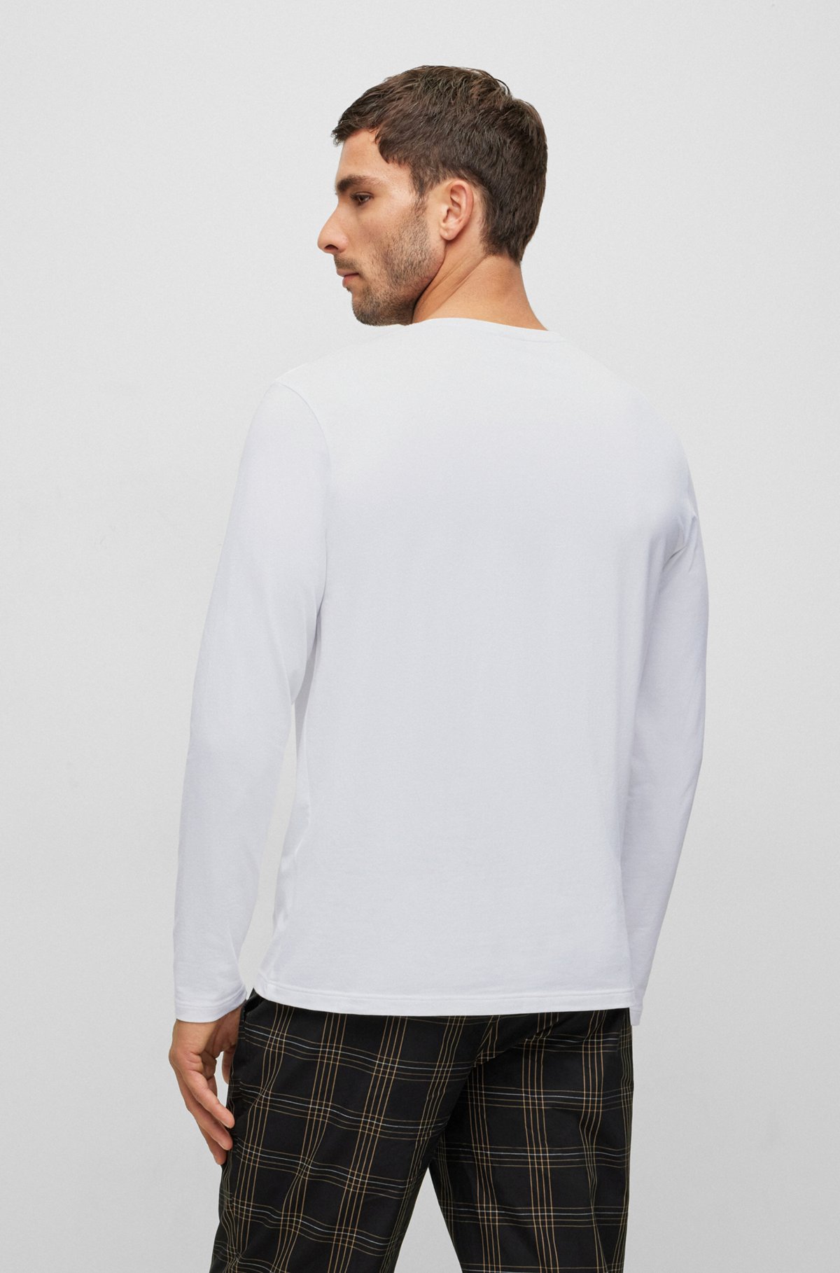 Camiseta regular fit en algodón elástico con logo bordado, Blanco