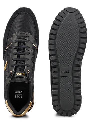混合材质立体徽标设计跑步运动鞋,  007_Black
